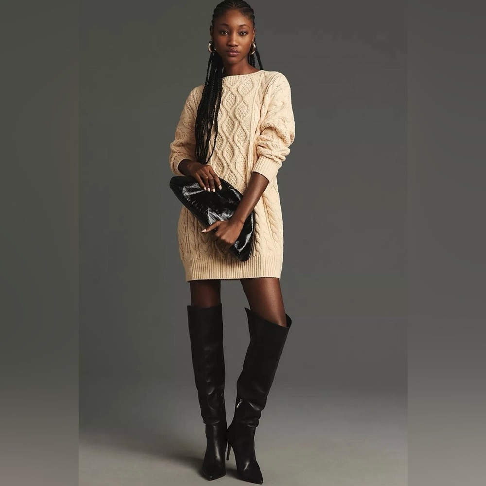 NWT Anthropologie Mare Mare Chunky Knit OVERSIZED Mini Jumper Sweater Dress Lg